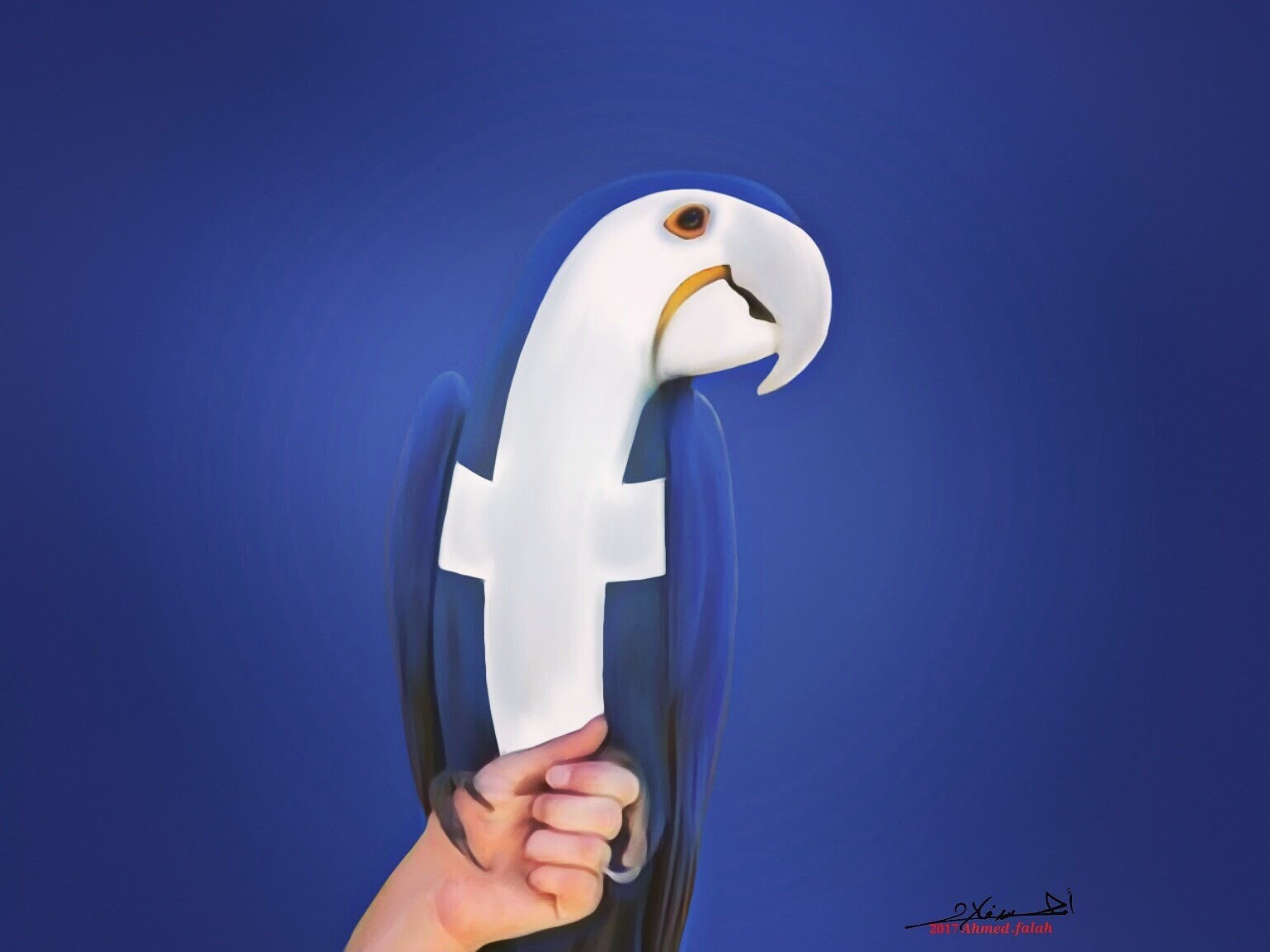 Facebook repetition by Iraqi artist, political cartoonist and human rights defender, Ahmed Falah. Photo.