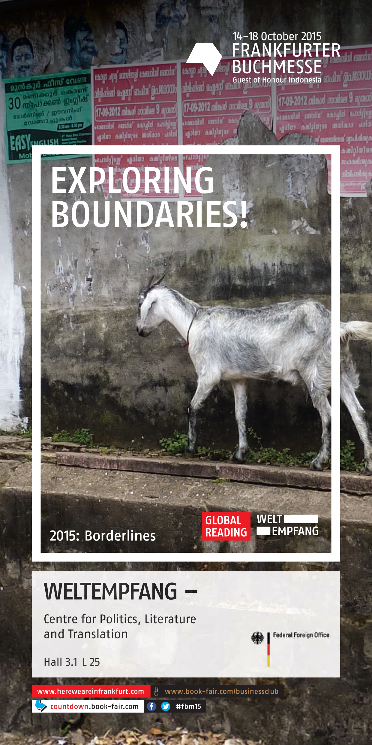 Exploring boundaries is the title of the Weltempfang at the 2015 Frankfurt Book Fair. Photo.