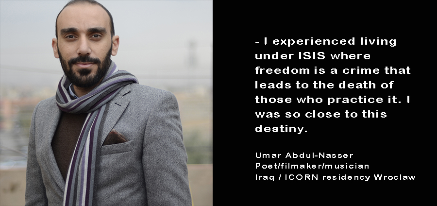 Umar Abdul Nasser. Iraqi poet/filmaker/musician, currently in ICORN residency Wroclaw. Photo.