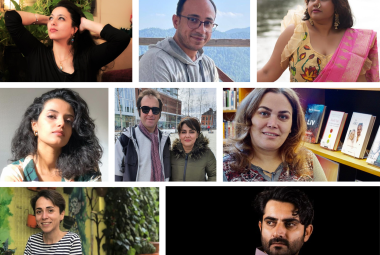 Photos: Some of the 2022 ICORN residents. From top left: Evan Hikmat (Iraq/Haugesund), Vafa Mehraeen (Iran/Brussels), Jannatun Nayeem Prity (Bangladesh/Paris), LAZA (Yemen/Lyon), Hiro Mohammadamini and Frya Ahmadi (Kurdish Iranian/ Umeå), Leila Ghahremani (Iran/Fredrikstad), Aslı Ceren Aslan (Turkey/Växjö), Shoaib Durrazai (Pakistan/Bergen).
