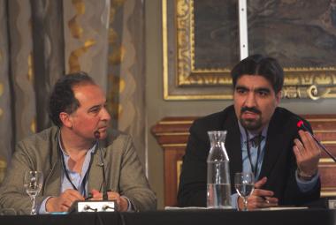 FL: Executive Director of PEN International, Carles Torner and Iranian journalist and blogger Ali Kalaei at the protection workshop at the ICORN General Assembly in Paris 30 March-1 April. Photo