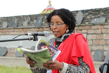 Philo Ikonya reads from her latest novel, Splintering Silence, in Qinghai, China, 2014