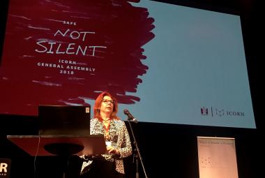Birgit van Hout, UN High Commissioner for Human Rights Representative for Europe (OHCHR) spoke at the ICORN GA 2018. Photo. 