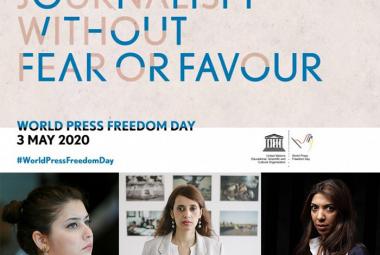 UNESCO - World Press Freedom Day - Journalism without fear or favour. From left: Zamira Abbasova, Amira Al Sharif, Nazeeha Saed. Photo.