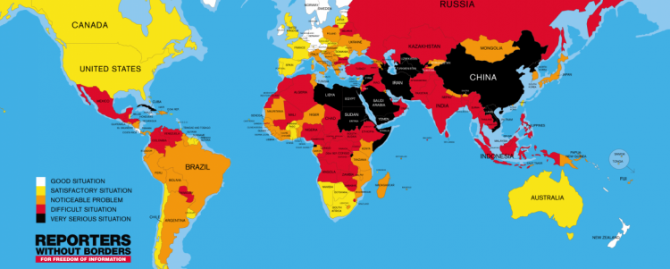 2017 world press freedom map by Reporters Without Borders. See rsf.org. photo.