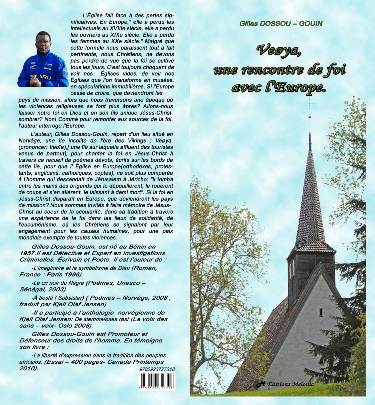 Book cover of Gilles Dossou-Gouin's new book, Veøya, une rencontre de foi avec l'Europe